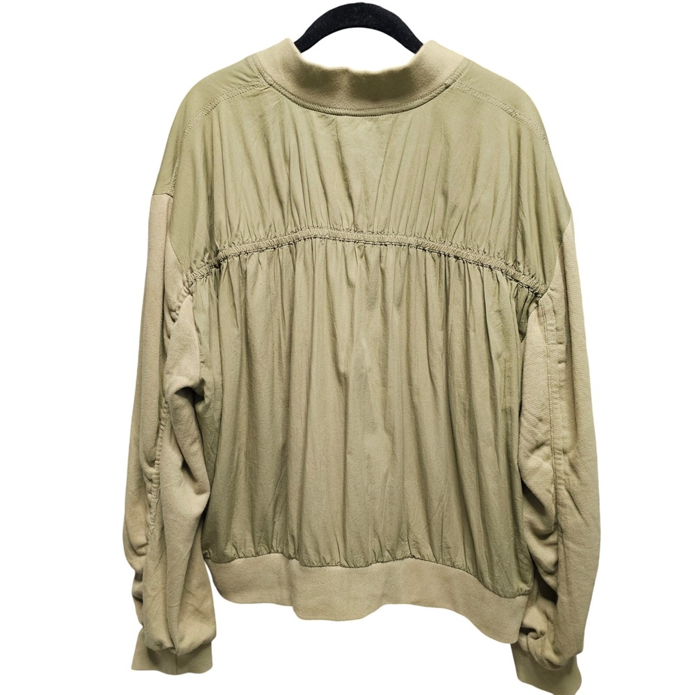 We The Free Olive Green Bomber Jacket Size L Oversized Quilted Front Zipper - Picture 3 of 5